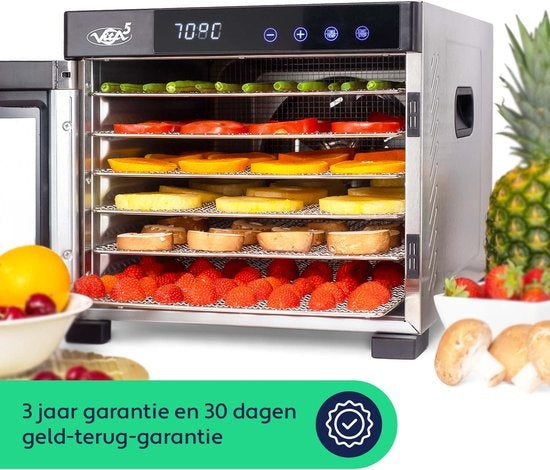 Vita5 Nobel PRO 6 Déshydrateur alimentaire - Four de séchage - acier inoxydable - minuterie 24 heures - panneau de contrôle LED - Déshydrateur - 6 couches - 90a061d3-dc18-4a20-8b1e-7875369f25cd_82f4ca1d-e4c4-4092-a33f-252b27ca28e9