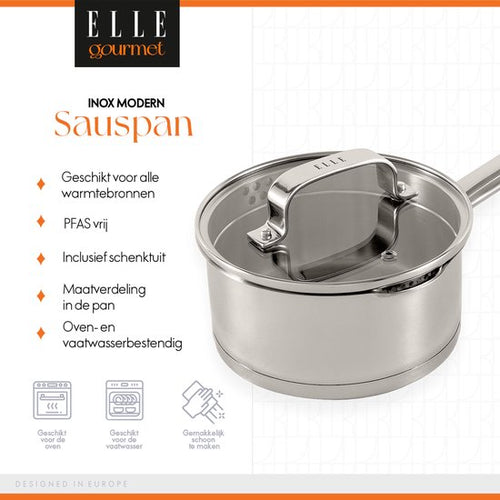 ELLE Gourmet Casserole moderne en acier inoxydable avec couvercle - Ø 16 cm - Faitout - sans PFAS - Induction - 94ddd1f1b320b6870b6176f722fa93ebfc2a21ec_Enriched_product_image