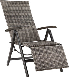 Chaise de jardin pliante en osier avec structure en aluminium et repose-pieds - gris - 952122c1-0e01-4698-ada2-38679ba4fc53_f89266c7-5b1d-43d2-8472-f21ad60e64c5