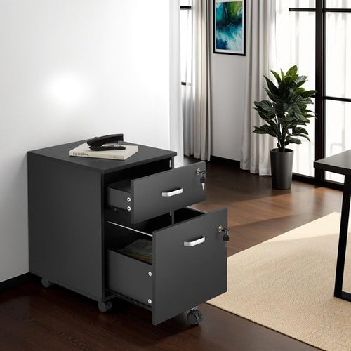 tectake® Meuble à tiroirs - Avec 2 tiroirs verrouillables, roulettes verrouillables - Meuble à roulettes - Organiseur - Parfait pour un lieu de travail organisé - Bureau, bureau d'étude, home office - Noir - 9a65d2dc322f24828f3029b1baca959f445e29e2_Enriched_product_image