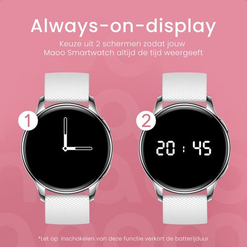 Maoo Ventura AMOLED Smartwatch Ladies - Acier inoxydable et bracelet en silicone 3x - Podomètre - Moniteur de fréquence cardiaque - Moniteur de sommeil - Multisport - Convient à Android et iOS - Argent et blanc - a5e30a1e8d4d9d750ee148c35053c05f50edfbcb_Enriched_product_image