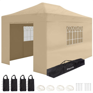 LifeGoods Partytent - Paviljoen - 3x4.5 m - Zijwanden - Easy Up - Opvouwbaar - Waterdicht - Draagtas met Wieltjes - Beige - a9b40352-a7af-447f-babb-d1e9747a69b8