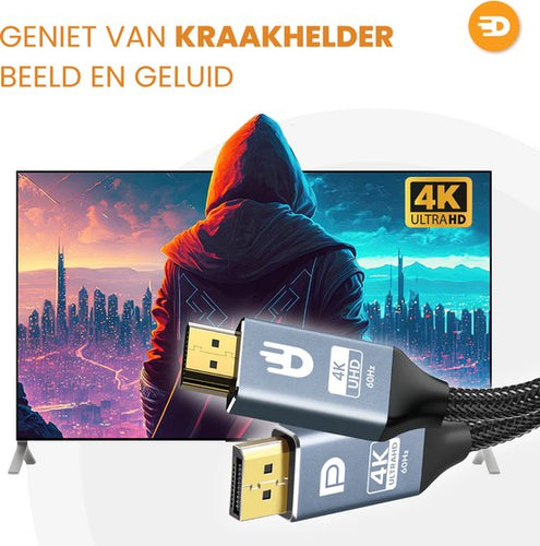 Drivv. Câble Premium Displayport vers HDMI - 4K 60hz - Nylon - 3 mètres - Gris - b5ea992fbb731dd5915c2a44cf508a7b8aa3f3d7_Enriched_product_image_2282a3d2-3932-4f45-9212-af00d2bb26bb