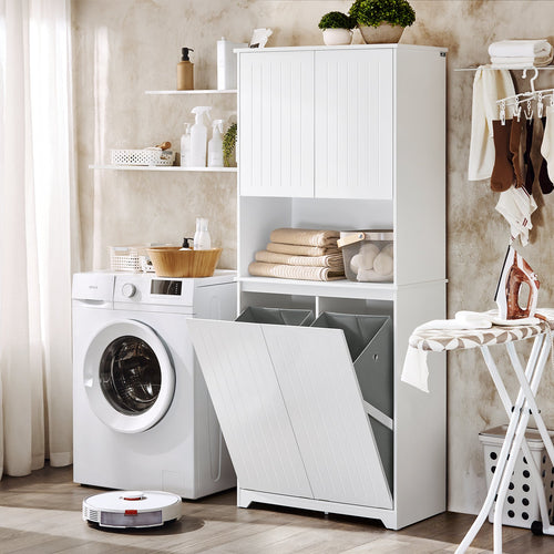 SoBuy BZR150-W Armoire de toilette haute avec sac à linge - Blanc - 70x37x170 cm - bb24f3973c81e3570a99182facbb414b5a556a40_BZR150_W_A_Y004_1