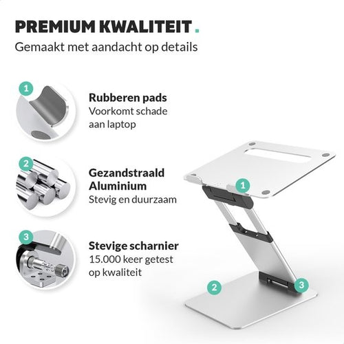 LURK® Laptop Stand Ergonomic - Laptop Raiser en aluminium - Travailler debout - Ajustable et pliable - Silver - bc53d0fd-9a18-47db-a884-f1a66ccbaa55