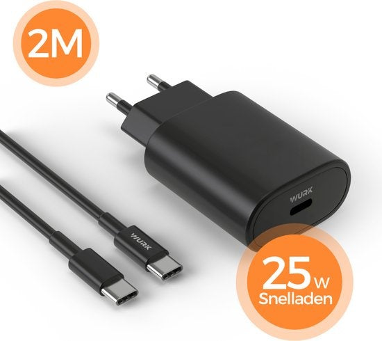 Wurk 25W Charger - Chargeur rapide adapté à Samsung - Chargeur rapide Quick Charge - Câble USB-C 2M - Noir - ccb8f37d-49ed-4380-ad63-421269d8a994_bcee0dae-6a5f-44bb-a439-370f63ac02c6