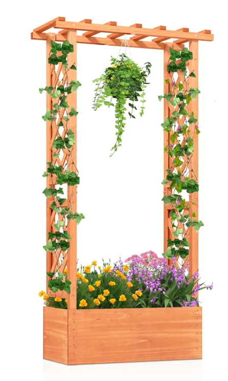 Jardinière surélevée en bois avec support d'escalade et toit suspendu - 100 x 44 x 113,5 cm - Bois naturel - ccf6a67dcfa336096d88cbfcd0bc34d773665c1b_Schermafbeelding_2025_06_02_135707