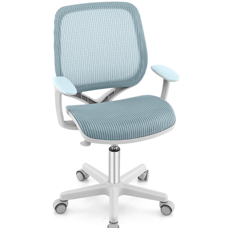 chaise de bureau costway pour enfants - blanc/bleu