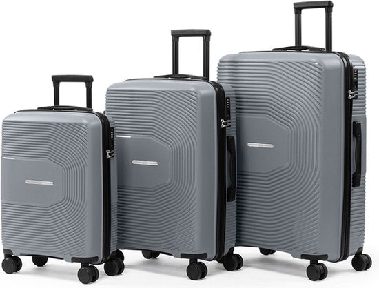 Ensemble de valises Milanoro 3 pièces - Polypropylène léger - Gris - Roues 360° et serrure TSA