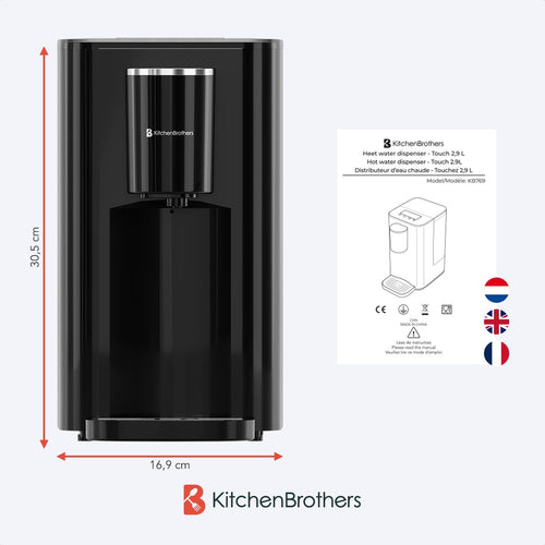 KitchenBrothers Distributeur d'eau chaude - 2.9L - Ecran tactile - Robinet d'eau chaude - 2600W - Noir - e0135581-ef2d-4feb-a6d2-a90b9da0978f