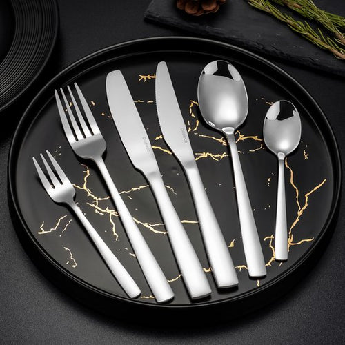 Deleca 8 Person Cutlery Set Essential (48 pieces) - Spoons, Knives, Forks, Steak Knives & Pastry Forks - Dishher Safe Cutlery - Shiny Silver / Stainless Steel - e261fc80c64735402ede429fbbbf4ebc9dd0bfce_Enriched_product_image