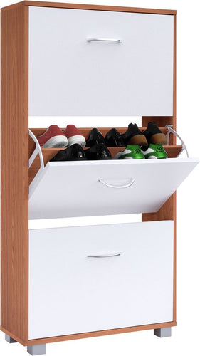 Armoire à chaussures - 3 volets - 115x60x24cm - 18 paires Hêtre/Blanc - e63980d85a5e0eb5cf7c3a1fb74d88885914d519_Enriched_product_image