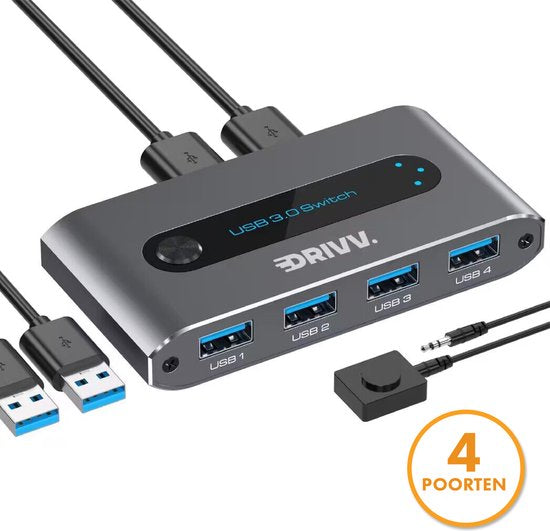 Drivv. Commutateur Premium USB 3.0 - 4 ports USB - Gris - Commutateur KVM USB - partage 2 PC - Aluminium - e73b12ba578fdf05ec9624a8581539bb5b8acc32_Enriched_product_image