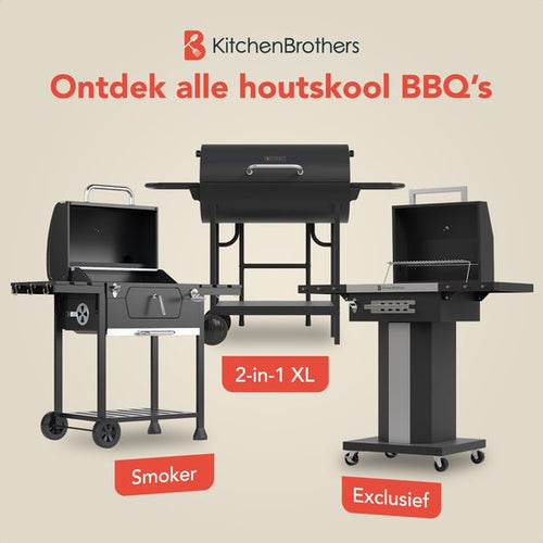 KitchenBrothers Charcoal BBQ - Barbecue sur pied - avec roues - Grille en acier inoxydable - Barbecue au charbon de bois avec couvercle - Noir - ecf5680a290af87391fbcd1a55d789eca35ad89d_Enriched_product_image