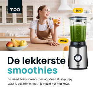 MOA - Mixeur puissant - Avec pot en verre - 1,5 litre - 1000 Watt - TB61 - Acier inoxydable - ed629026-9199-4709-88e4-1bacd9f36e7d