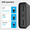 Auronic Batterie externe - charge rapide - 20 000 mAh - 4 ports - 2,4A USB/Micro-USB/USB-C - Câble inclus - Noir - f42f8fdf-80e6-4b2c-aa64-beebfbe464c8