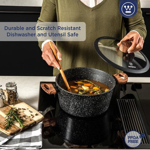 Casserole Westinghouse - Ø 24 cm - Induction - Sans PFOA - Couvercle inclus - Bois marbré noir - fd92f3ef446415b267f52b6258c2568f69f3ae7f_Enriched_product_image