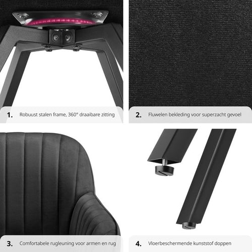 tectake® - Chaise de salle à manger pivotante avec accoudoirs - Chaise ergonomique à coque avec revêtement en velours - Rembourrée - Chaise pivotante pour le salon, la table à manger, le bureau, la coiffeuse et la cuisine - Noir - fe21bb35f6e270ffa5ef1a1480f8f8291fb74ad9_Enriched_product_image_3af27d04-d8c2-4571-a1dd-4f989ff42c81