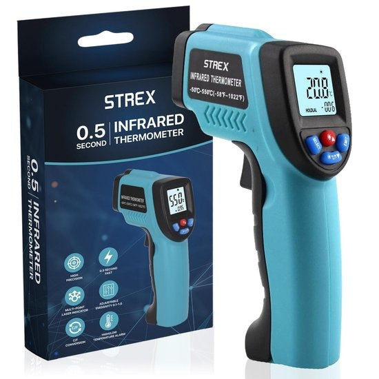 Thermomètre infrarouge numérique Strex - Gamme -50 à +550 °C - Thermomètre IR - Compteur de chaleur