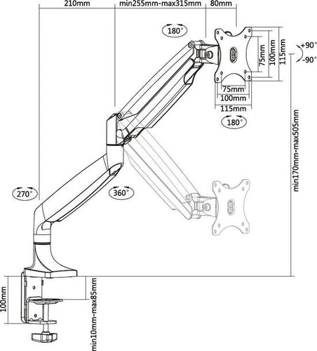 Multibrackets 3262 flat panel bureau steun 68,6 cm (27") Klem Zwart - ff14ebc8-17dd-4c59-b057-211b161c7c93