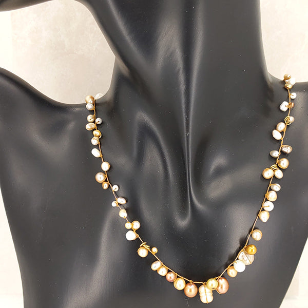 Half Halo Golden Pearls Necklace