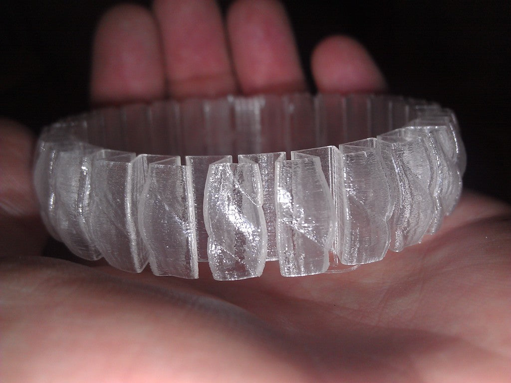 Emmett Stretchy bracelet printed in colorFabb XT on an Ultimaker at 100micron step height.  Polished briefly in acetone vapor.  