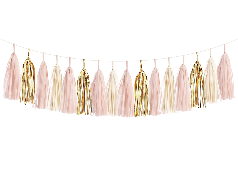 pink and gold tassel banner