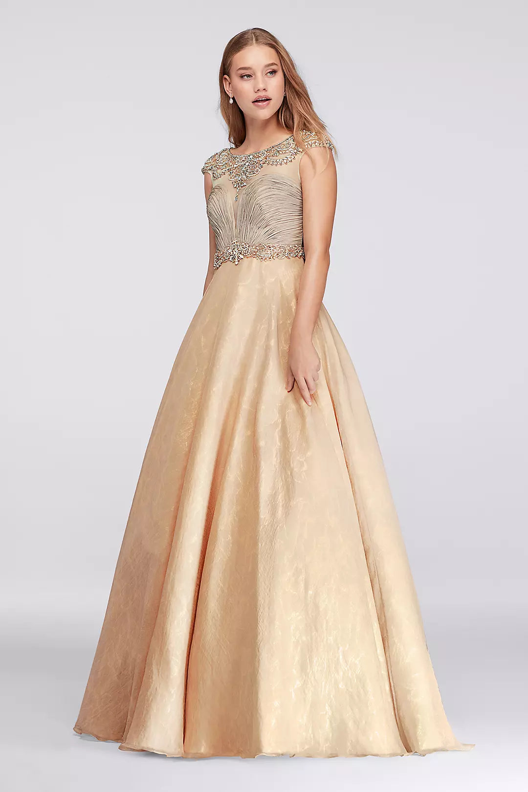 Beaded Cap Sleeve Ball Gown