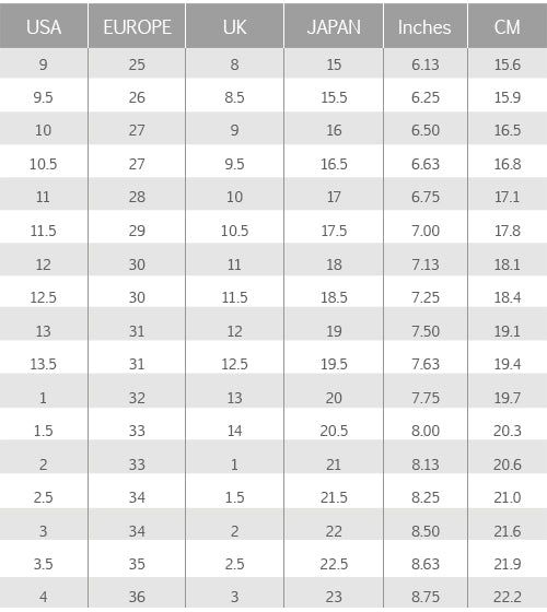 Youth Shoe Size Chart To Men S