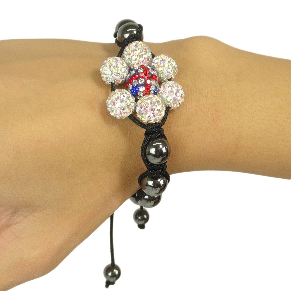 Womens Fashion Jewelry Shambala Inspired Flower Rhinestones Bracelet black