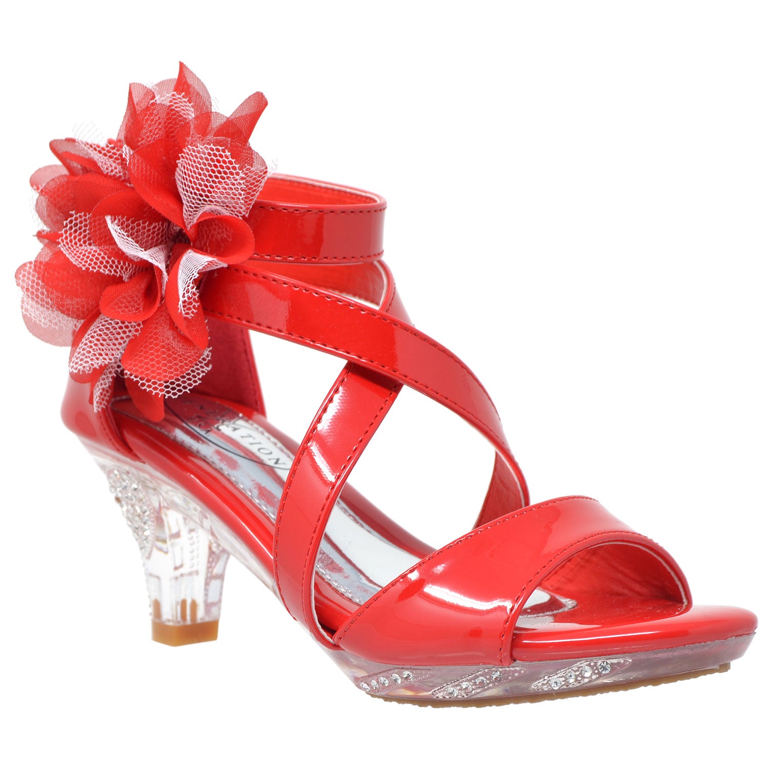 Generation Y Girls Rhinestone Flower Clear Heel Sandals