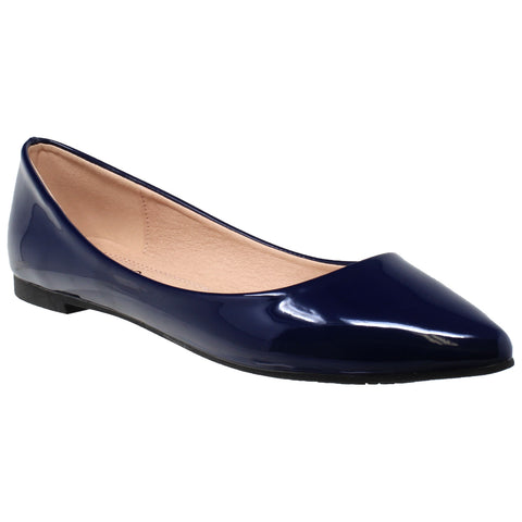 navy blue patent flat shoes