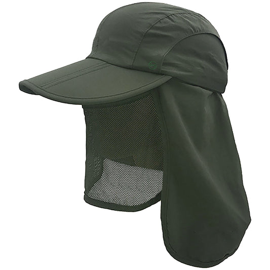 SOBEYO unisex Outdoor Snap Hats Fishing Hiking Boonie Hunting Brim Ear Neck Cover Sun Flap Cap, Khaki / One