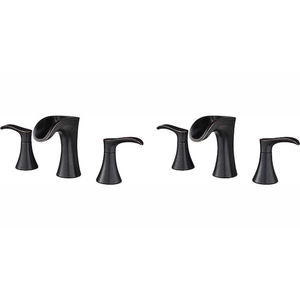 Brea 8 in. Widespread 2-Handle Waterfall Bathroom Faucet in Tuscan Bronze (2-Pack Combo)
