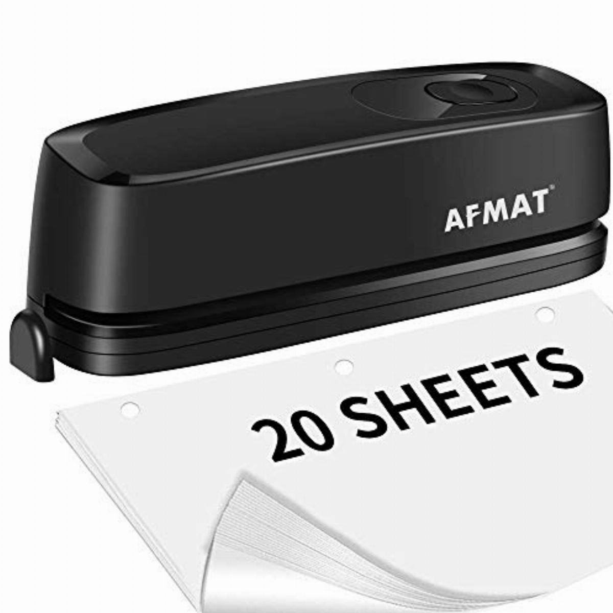 3 Hole Punch AFMAT Electric Three Hole Punch Heavy Duty 20-Sheet Punch Capacity AC or Battery Operated Paper Punch Effortless Punching Long