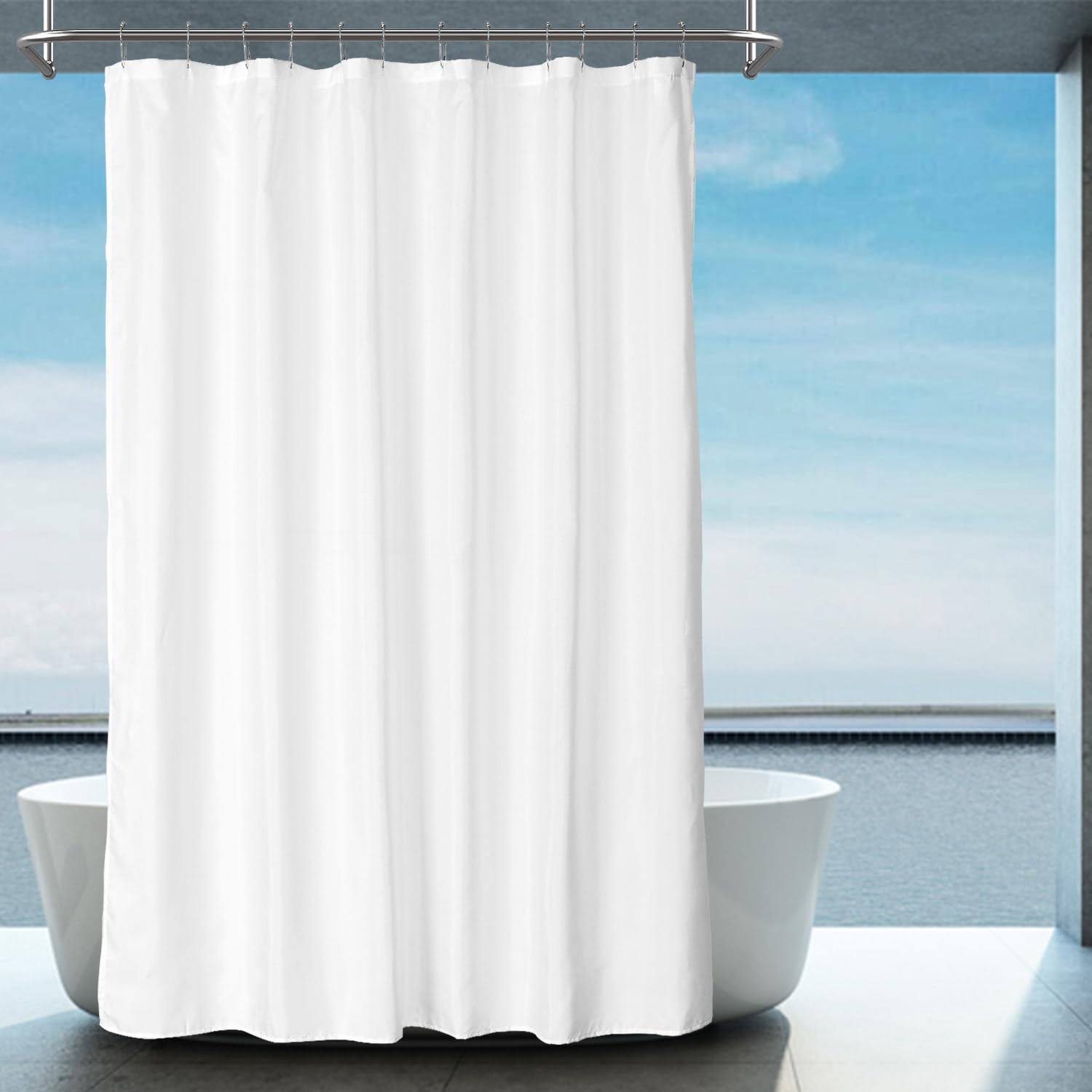 2-Pack Fabric Shower Curtain Liners Lightweight - White Cloth Shower Liners with Magnets, Washable & Water Repellent, 12 Button Holes, Hotel Quality