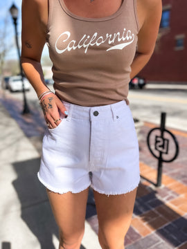 Cotton Distressed Denim Shorts - White