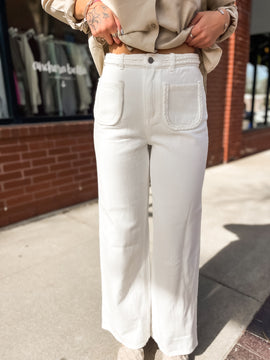 Braided Straight Denim Pants - White