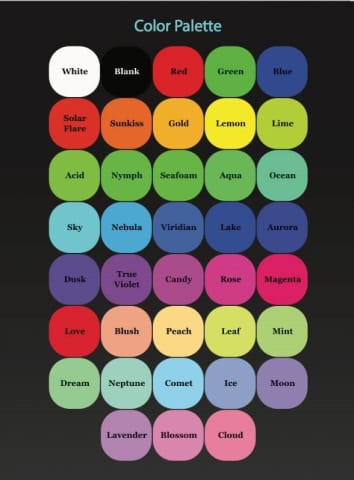 Color palette of the Ion LED Light Gloves