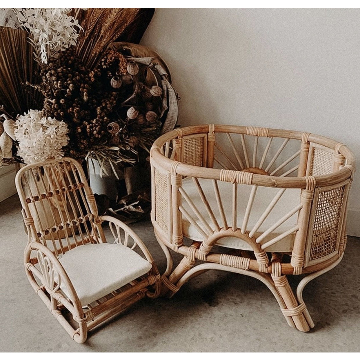 wicker doll bed