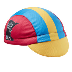 Red, blue, and yellow cap with MN state outline on the side and MINNESOTA text under brim. Angled view. 