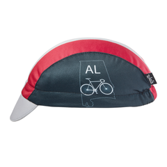 Red, black, and gray cap with AL state outline on the side and ALABAMA text under brim. Side view. 