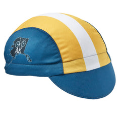 Blue, yellow, and white cap with AK state outline on the side and ALASKA text under brim. Angled view. 