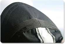 Close up view of sweatband sewn inside of cap.