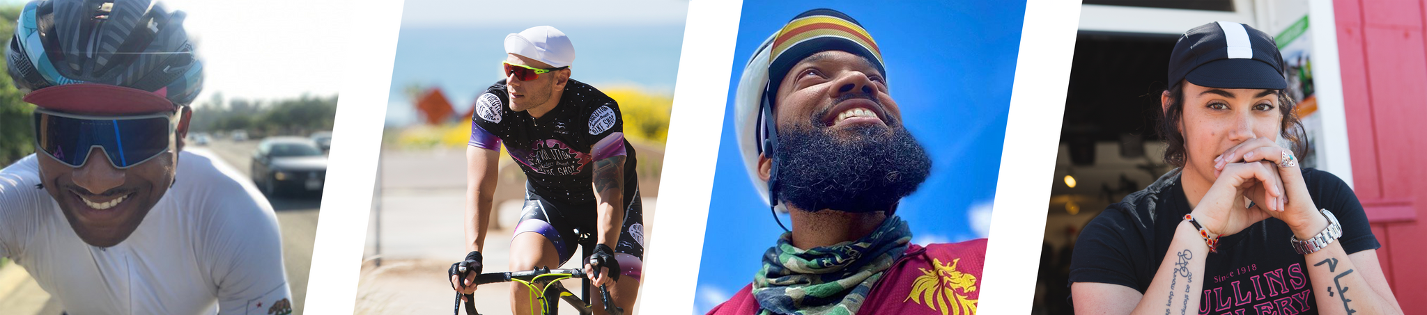 Banner image of four different people wearing Walz Technical cycling caps.