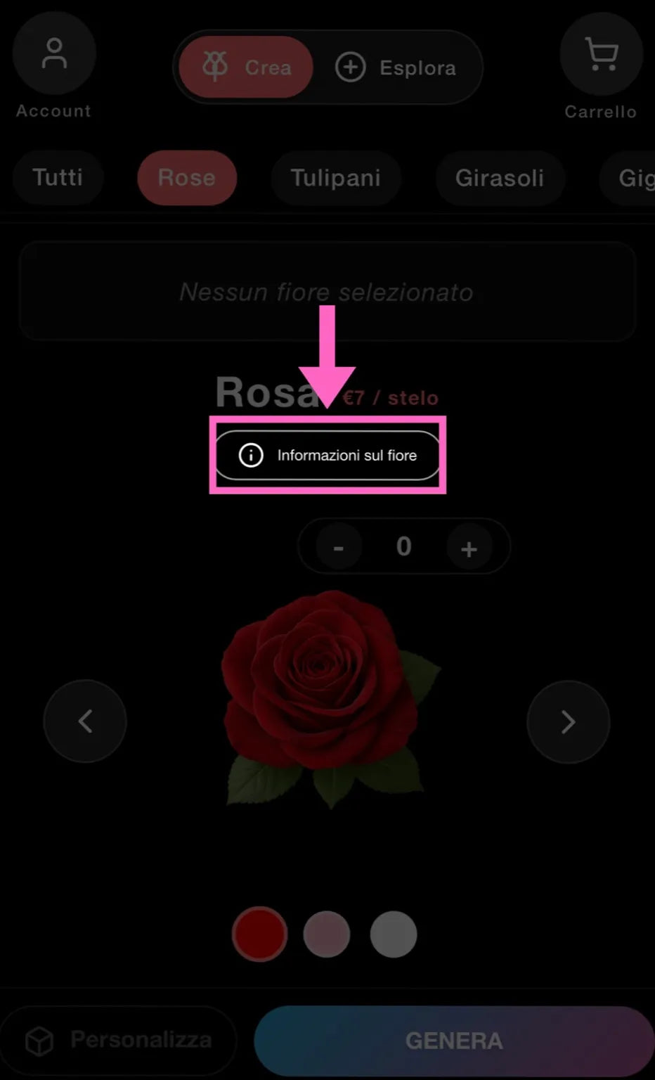 Pannello Informazioni Fiore