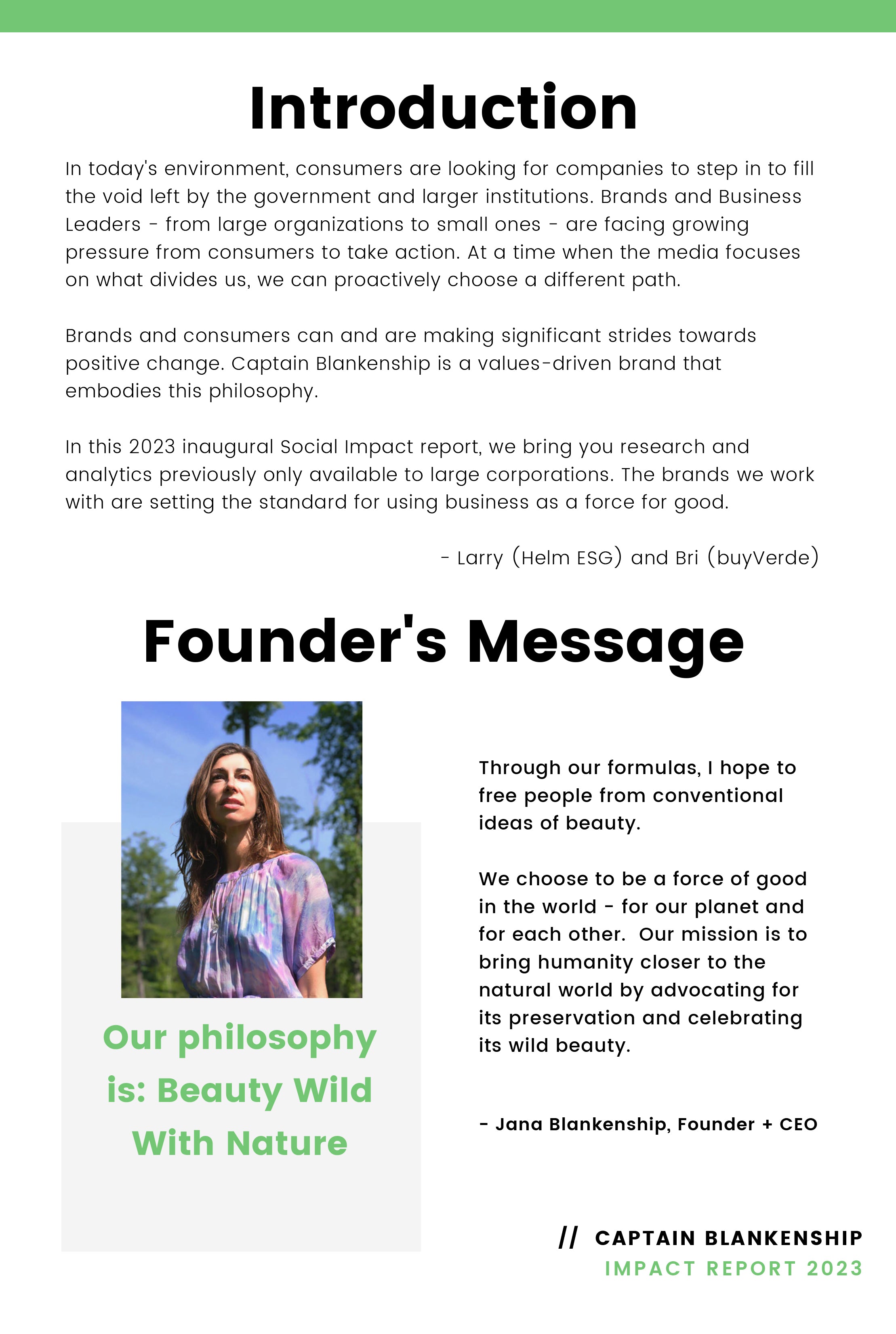 Founder's Message Impact Report Jana Blankenship
