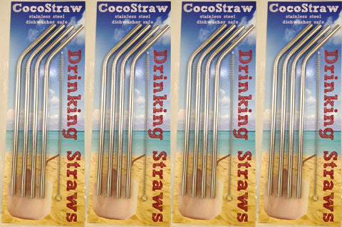 Reusable Stainless Steel Metal Drinking Straws - 8.5 inch (6 Thin Straight/6 Thick Straight Straws) w/ 2x Cleaning Brushes - 12 Pack