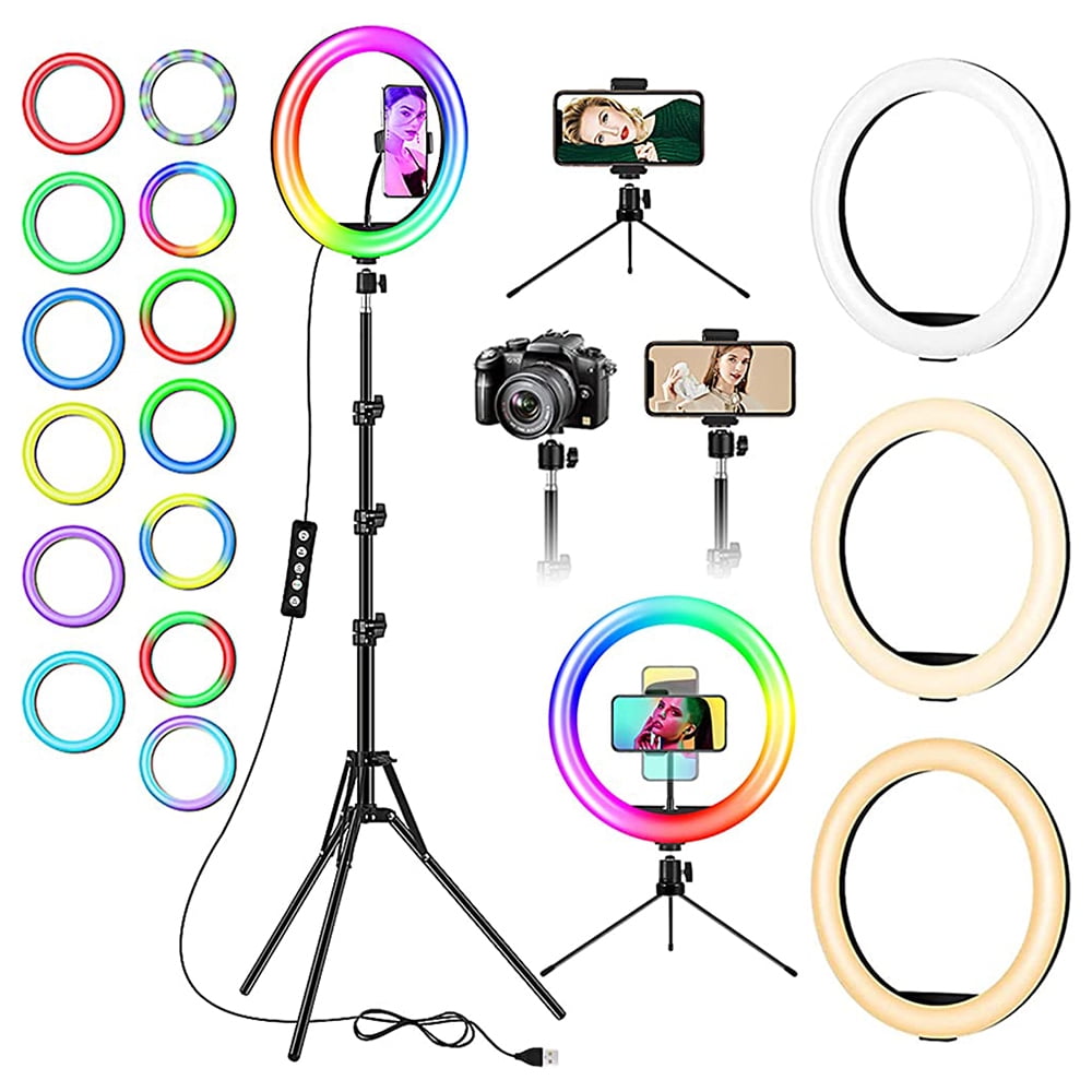13 RGB Selfie Ring Light w/ Tripod Stand & Phone Holder 26 Modes 10 Brightness Level 120 LED Bulbs Dimmable Selfie Ringlight for Live Stream Makeup YouTube Video Photography Shooting