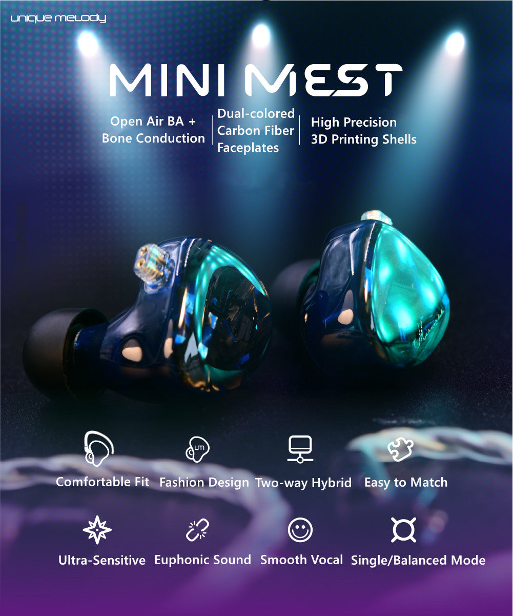 UM Universal mini MEST, Open Air Balanced Armature Drivers X Bone Conduction Driver HIFI IEMs - MusicTeck